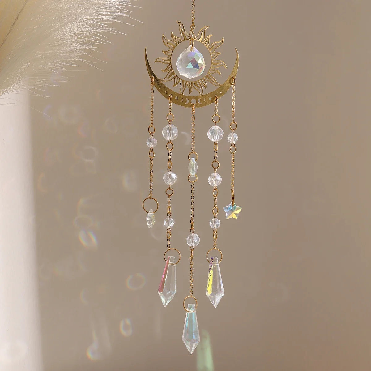 Gold Flame Moon Crystal Suncatcher