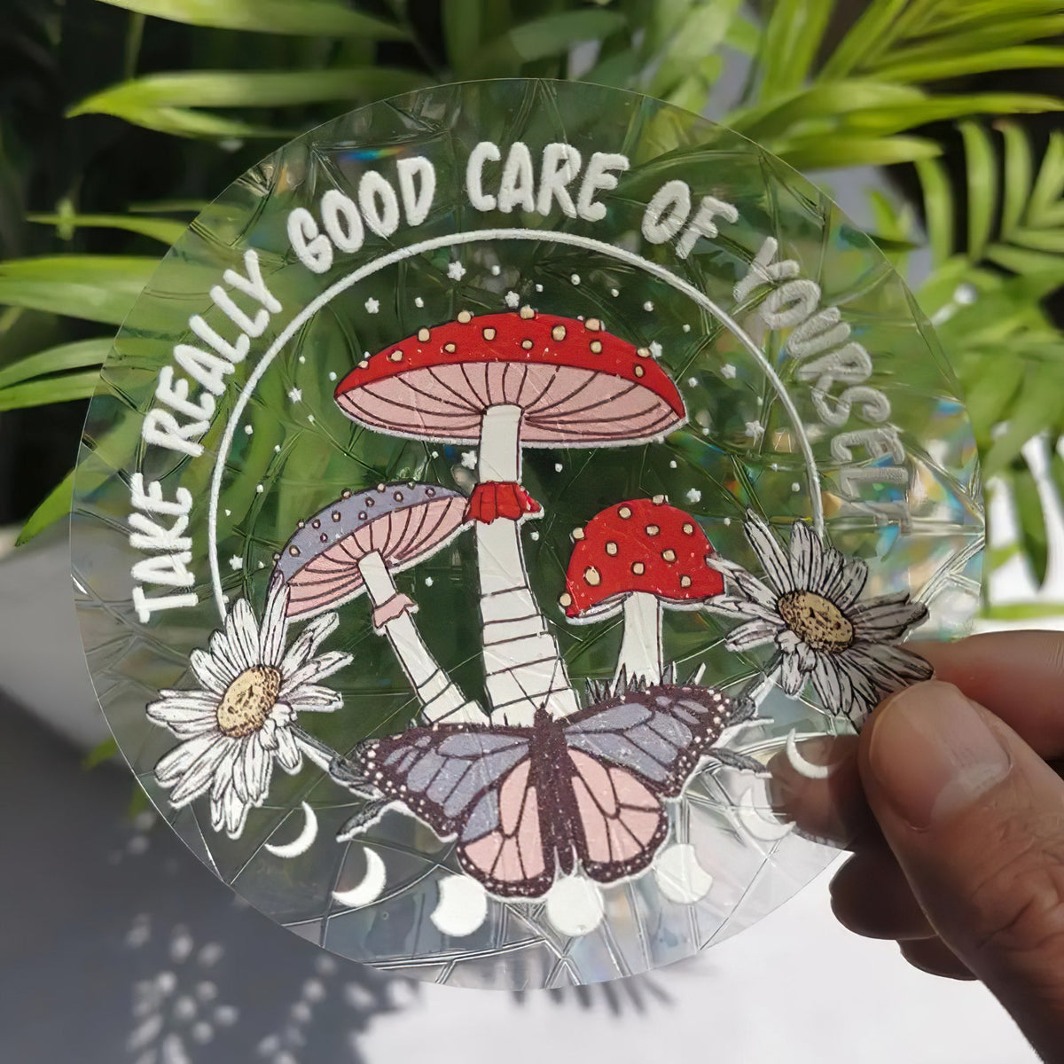 Mushroom Self-Care Sun Catcher Sticker